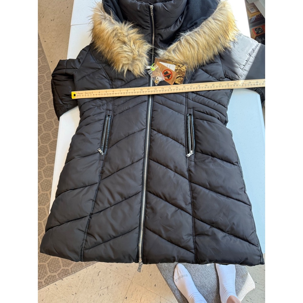 Celsius Womens Black Puffer Parka Faux Fur Hood Double Zip Jacket 1XL NEW nwt - Picture 9 of 15